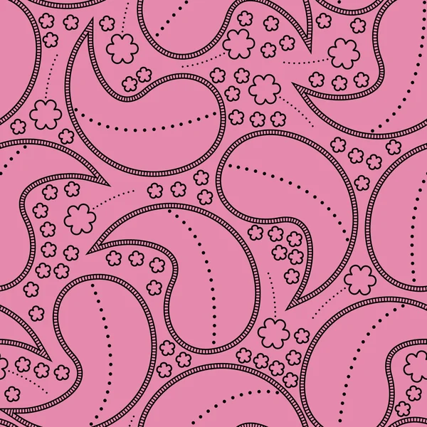 Elementos pretos decorativos em fundo rosa - padrão sem costura — Vetor de Stock