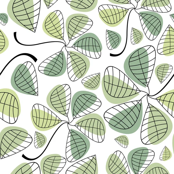 Dekorativa gröna blad på vit bakgrund - sömlösa mönster — Stock vektor