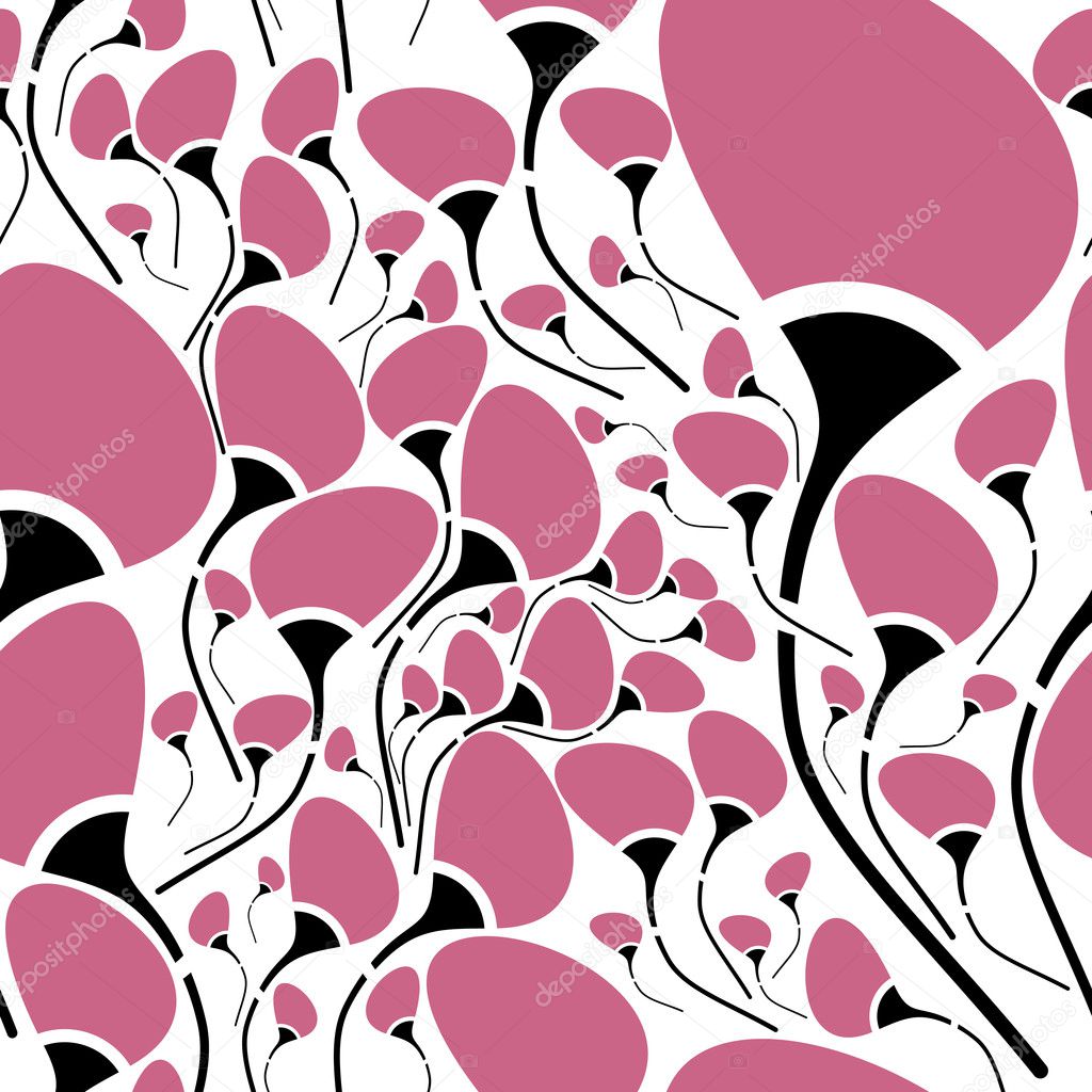 Decorative pink flowers on white background - seamless pattern