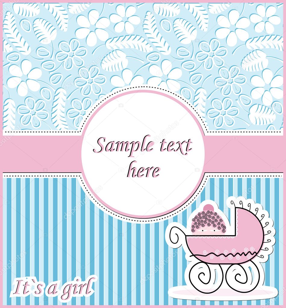 Baby girl arrival card, vector