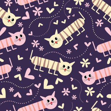 Seamless pattern with lovers cats clipart