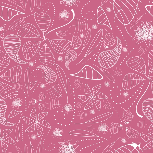 Decoratieve witte elementen op roze achtergrond - naadloos patroon — Stockvector
