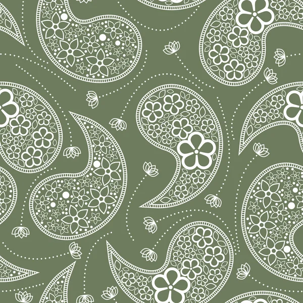 Éléments blancs décoratifs sur fond vert - motif sans couture — Image vectorielle