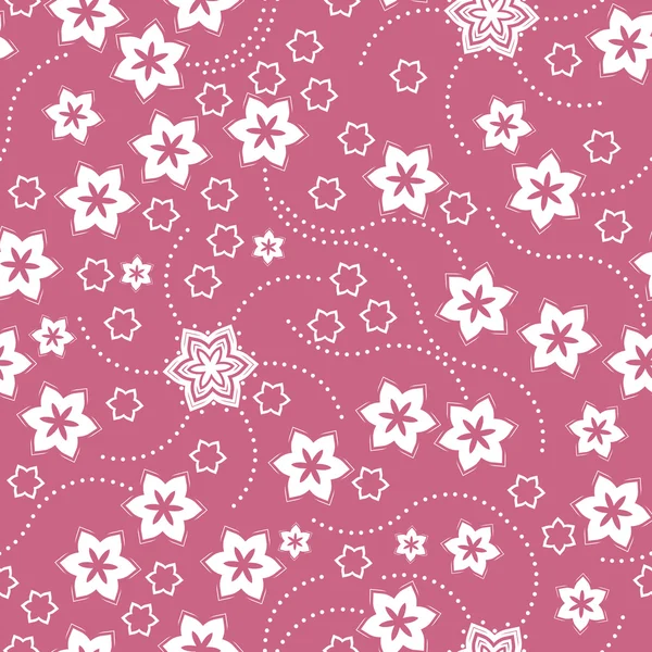 ピンクの背景 - シームレスなパターン装飾的な白い花 — ストックベクタ