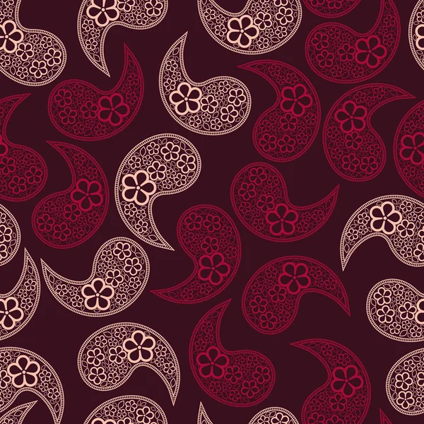 赤色の装飾的な要素とのシームレスなパターンの花 — ストックベクタ