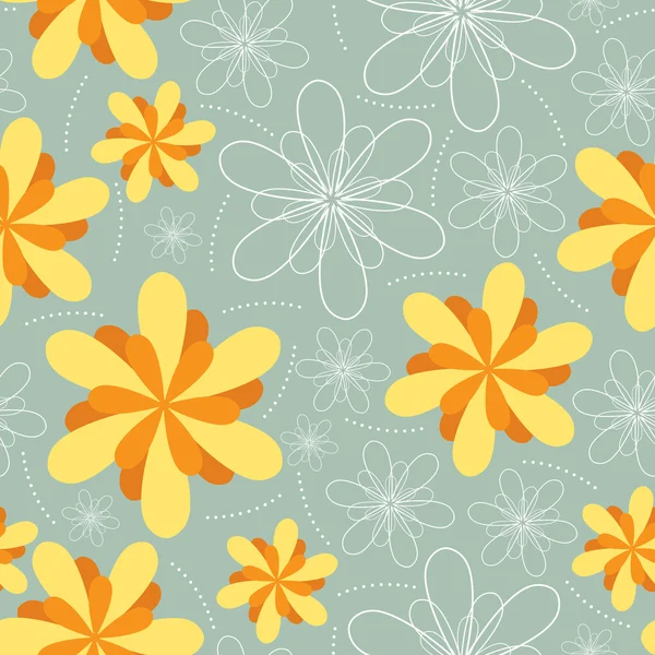 黄色的花朵在蓝色背景-无缝模式 — 图库矢量图片