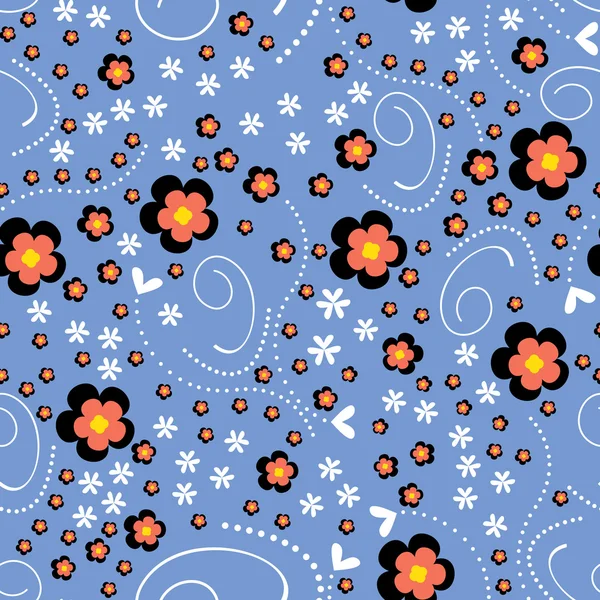 Decoratieve bloemen op blauwe achtergrond - naadloos patroon — Stockvector