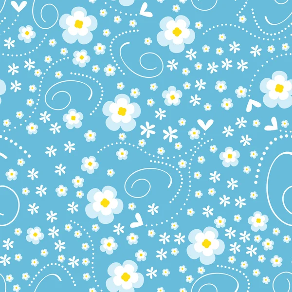 Mavi arka plan - Dikişsiz desen üzerinde dekoratif çiçek — Stok Vektör