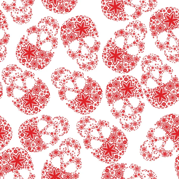 Red skulls in flowers on white background — Stock Vector