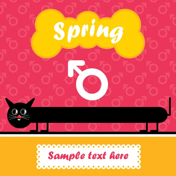 明信片与粉红色的背景上的黑猫 — 图库矢量图片