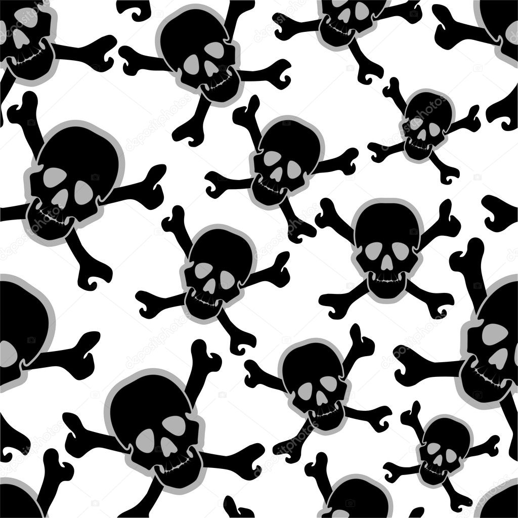 Black skulls on white background - seamless pattern