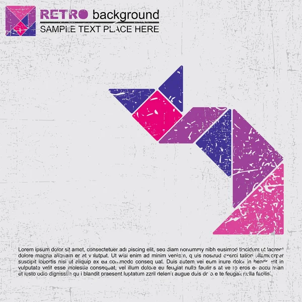 Gato tangram colorido - fondo grunge retro — Vector de stock