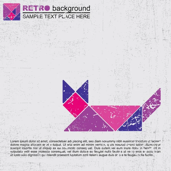 Gato tangram colorido - fundo grunge retro — Vetor de Stock