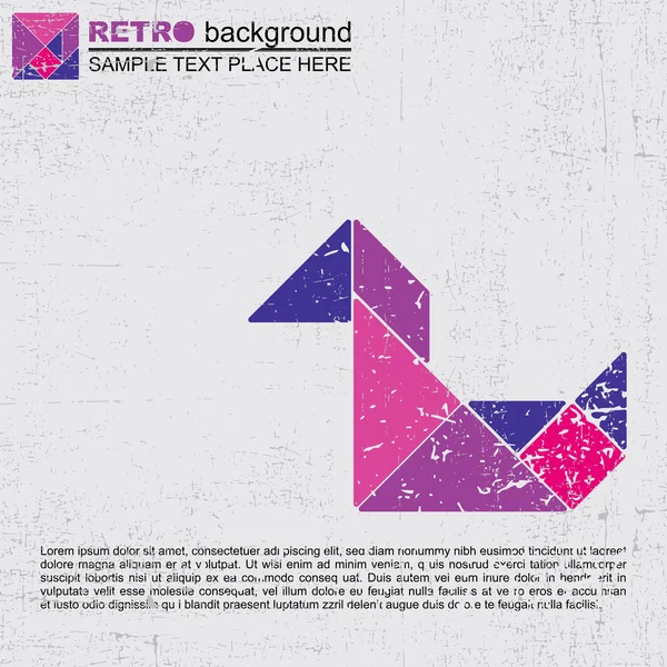 Barevné tangram pták - retro grunge pozadí — Stockový vektor