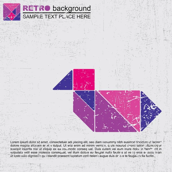 Kleurrijke tangram bird - retro grunge achtergrond — Stockvector