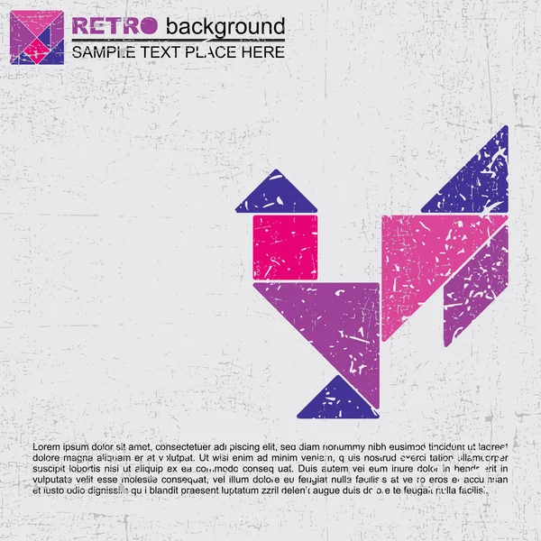 Colorful tangram bird - retro grunge background — Stock Vector