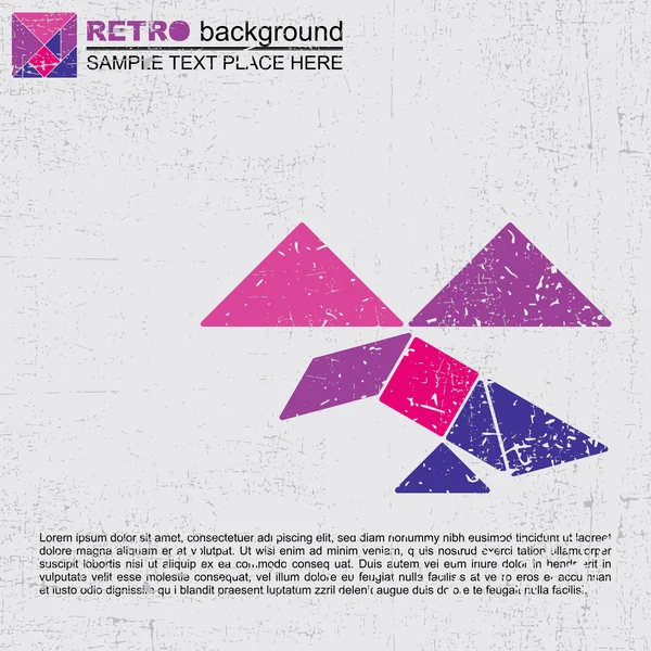 Kleurrijke tangram bird - retro grunge achtergrond — Stockvector