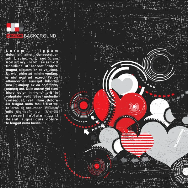 Grunge rétro Coeurs créatifs- Fond vectoriel — Image vectorielle