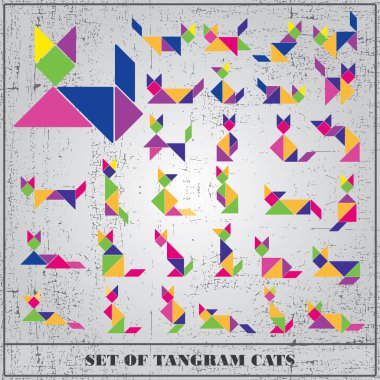 grunge tangram cats-vektör öğeleri tasarım kümesi