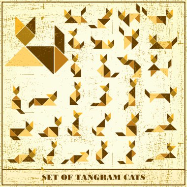 grunge tangram cats-vektör öğeleri tasarım kümesi