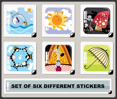 Set of six different stickers clipart