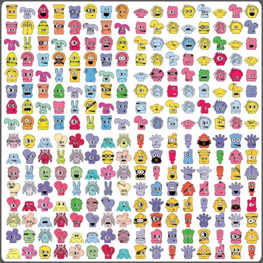 Big set of colorful monsters clipart