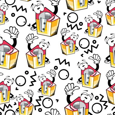 Funny colorful pencil sharpeners on white background - seamless pattern clipart