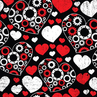 Seamless pattern with red and white hearts clipart