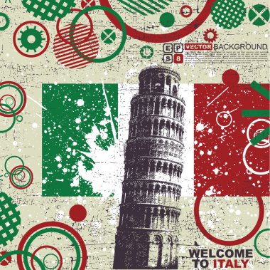 Grunge Background with Leaning Tower of Pisa clipart