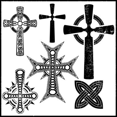 Set of six black crosses clipart