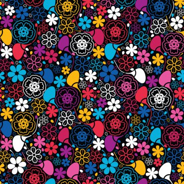 Colorful leafs and flowers - seamless pattern clipart