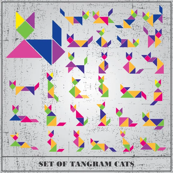 Sada prvků grunge tangram kočky vektor pro design — Stockový vektor