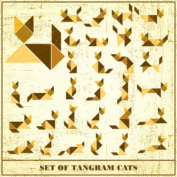 Set of grunge tangram cats- vector elements for design — Stock Vector
