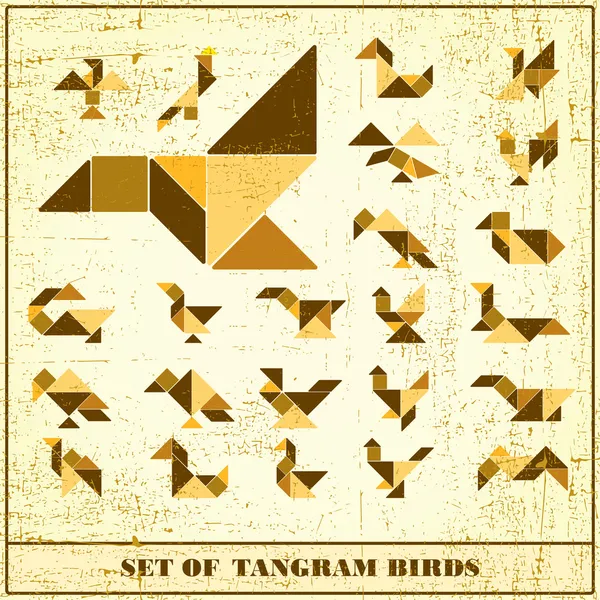 Set di uccelli tangram grunge - elementi vettoriali per il design — Vettoriale Stock