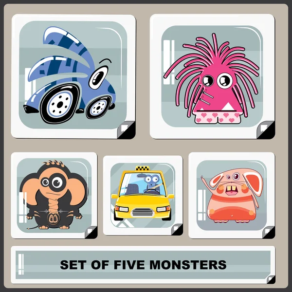 Conjunto de cinco monstros coloridos —  Vetores de Stock