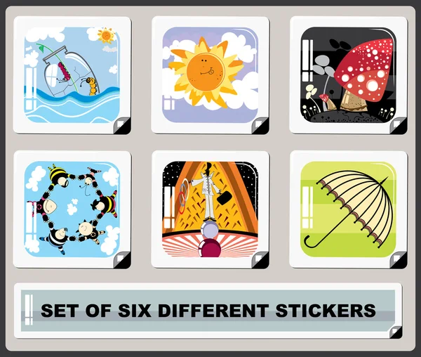 Set of six different stickers — Stock Vector