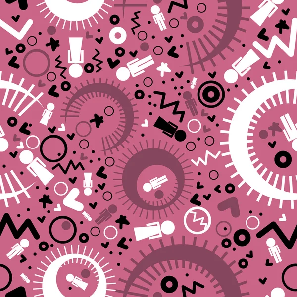 Decoratieve kleurrijke elementen op roze achtergrond - naadloos patroon — Stockvector