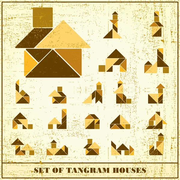Set di case grunge tangram - elementi vettoriali per il design — Vettoriale Stock