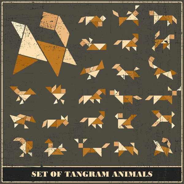 Conjunto de animales tangram grunge - elementos vectoriales para el diseño — Archivo Imágenes Vectoriales