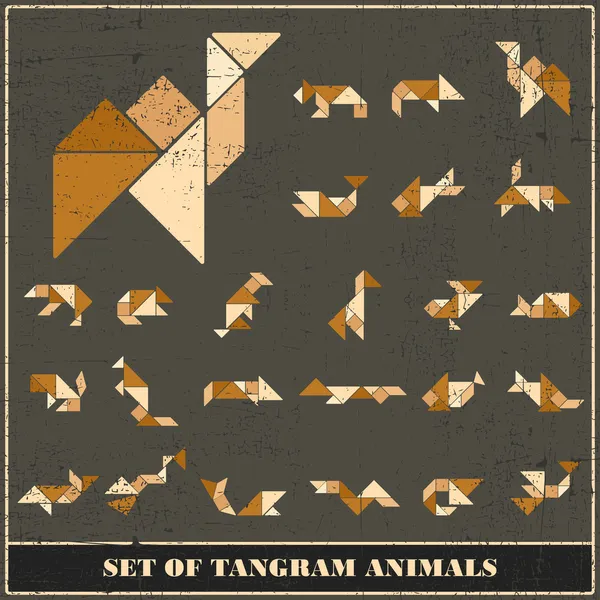 Grunge tangram vahşi hayvanlar - tasarım için vektör öğeleri kümesi — Stok Vektör