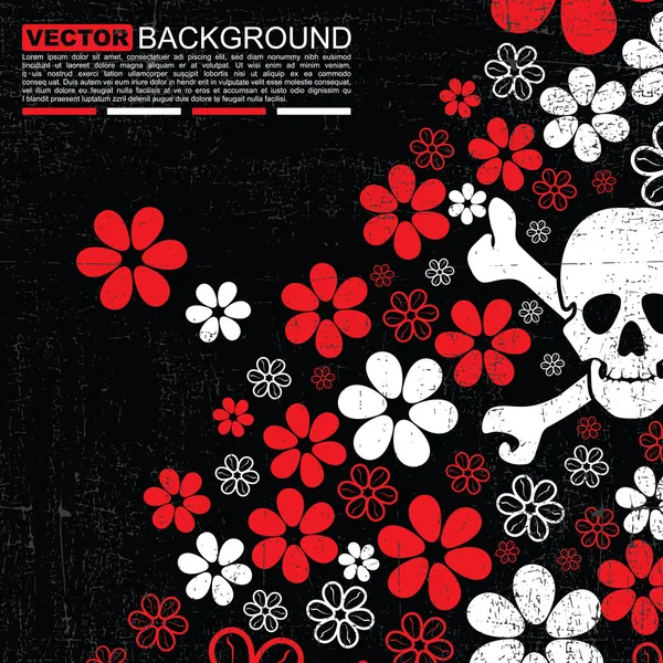 Calavera abstracta y flores diseño de fondo grunge — Vector de stock