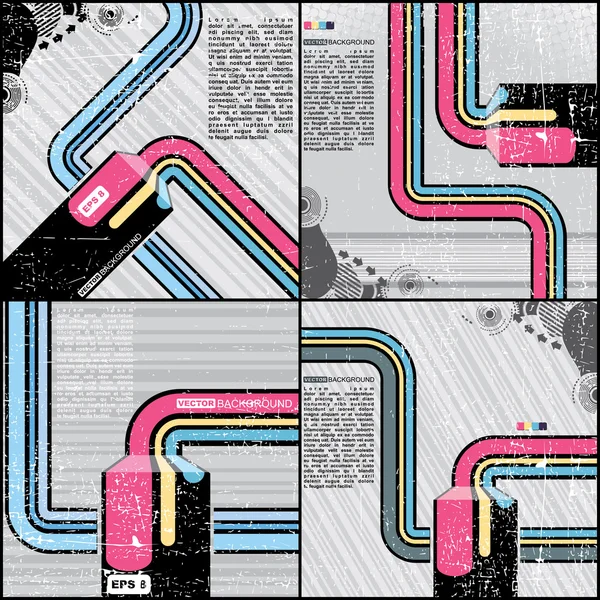 Ensemble de quatre arrière-plans rétro grunge colorés - vecteur — Image vectorielle