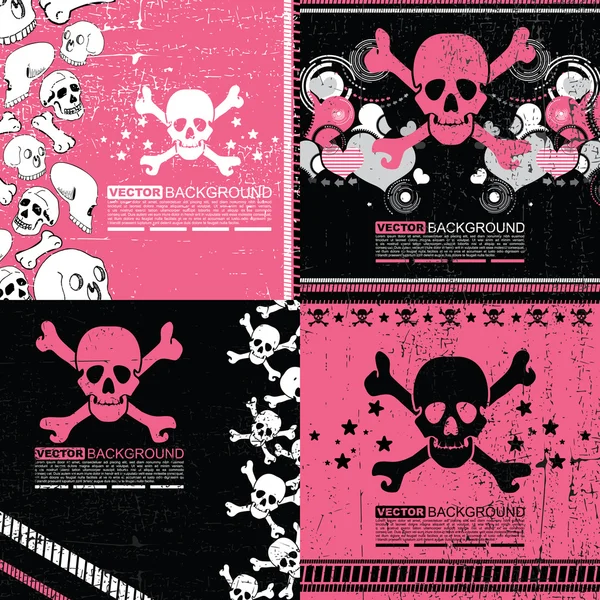 Set of four abstract skull grunge backgrounds design — Stock Vector