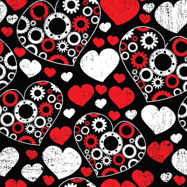 Motif sans couture avec des cœurs rouges et blancs — Image vectorielle