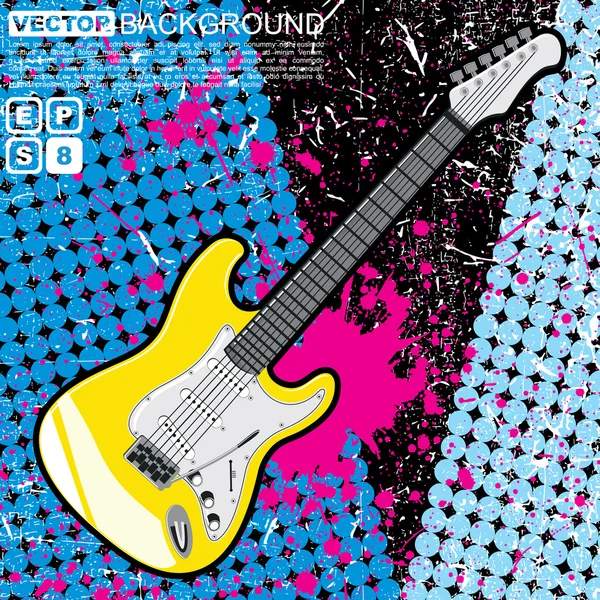 Guitarra sobre fondo grunge colorido — Vector de stock