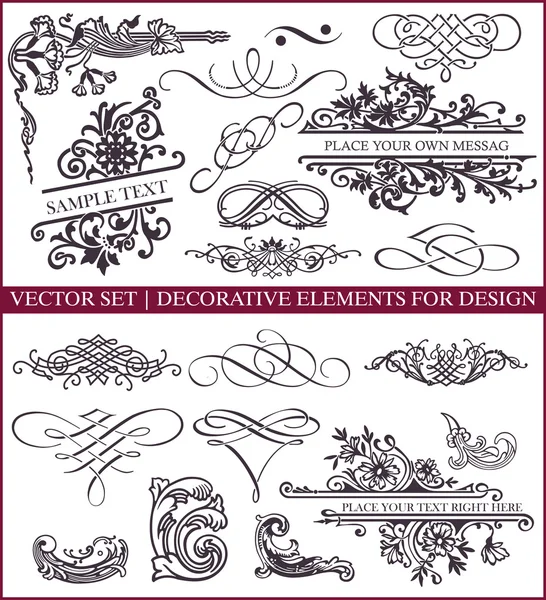 Vektör kümesi: kaligrafik tasarım elemanları ve sayfa dekorasyonu - düzeninizi süslemek için birçok yararlı öge — Stok Vektör