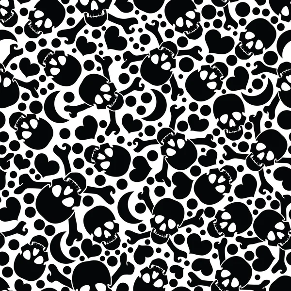 Zwarte schedels op witte achtergrond - naadloos patroon — Stockvector