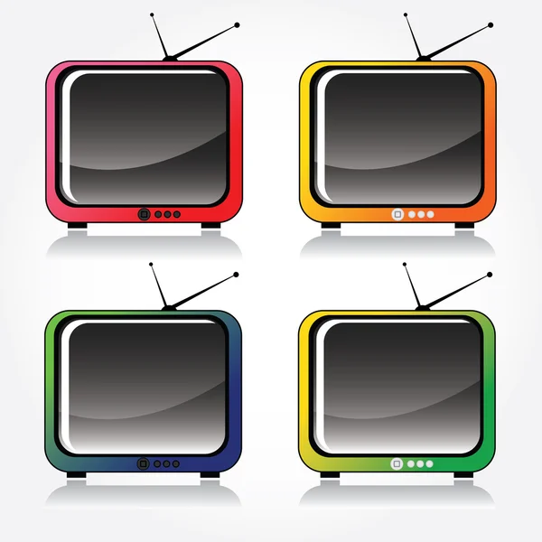 Set di quattro icone colorate retrò elegante TV — Vettoriale Stock