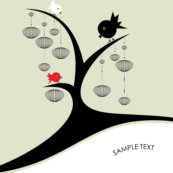 Oiseaux sur un arbre - vecteur — Image vectorielle