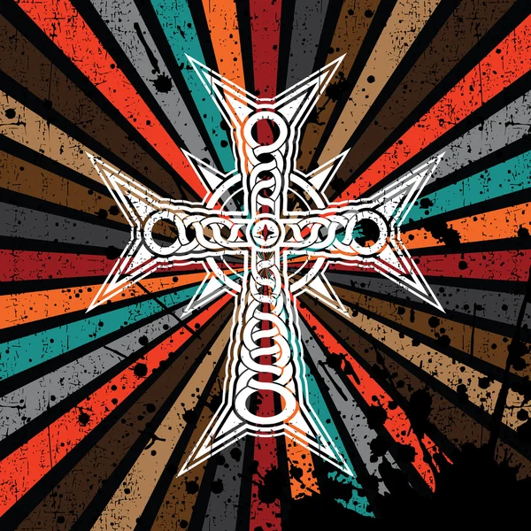 Grunge-Kreuz auf buntem Hintergrund - Vektor — Stockvektor